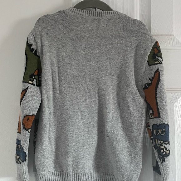 H&M Kid Boys Jacquard Dinosaur Knit Sweater Long Sleeve Cotton Gray - Picture 5 of 8